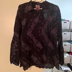 Johnny Was Black Button Down Shirt